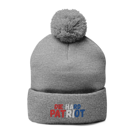 Die Hard Patriot Color Embroidered Pom-Pom Knit Winter Beanie